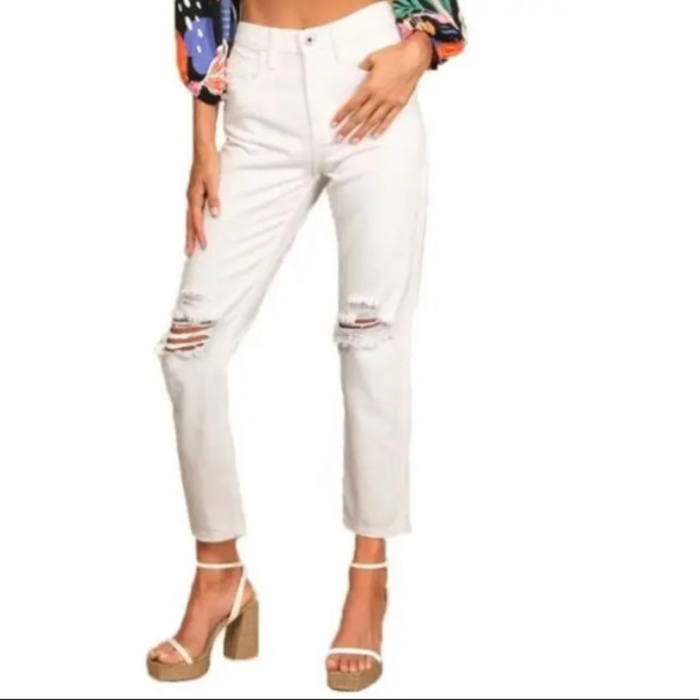AFRM Luisa Distressed Ripped High Rise Ankle Crop Skinny Jeans White 26 NWT 5310